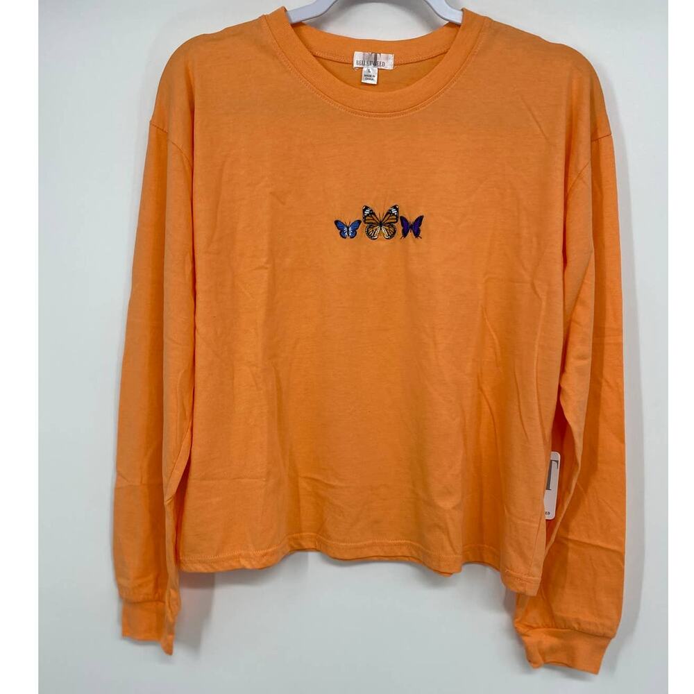 Belle Tweed Womens Orange Butterfly Long Sleeve Shirt Top NEW Size Large